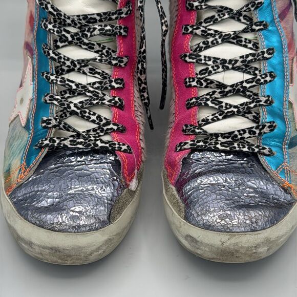 Golden Goose Pink Tye Die Ponyhair High Top Sneakers EU 41/ US 11 Pride - Picture 6 of 13